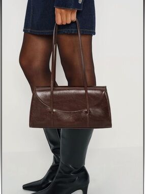 Reformation Elena flap shoulder pouch bag in Chestnut brown leather